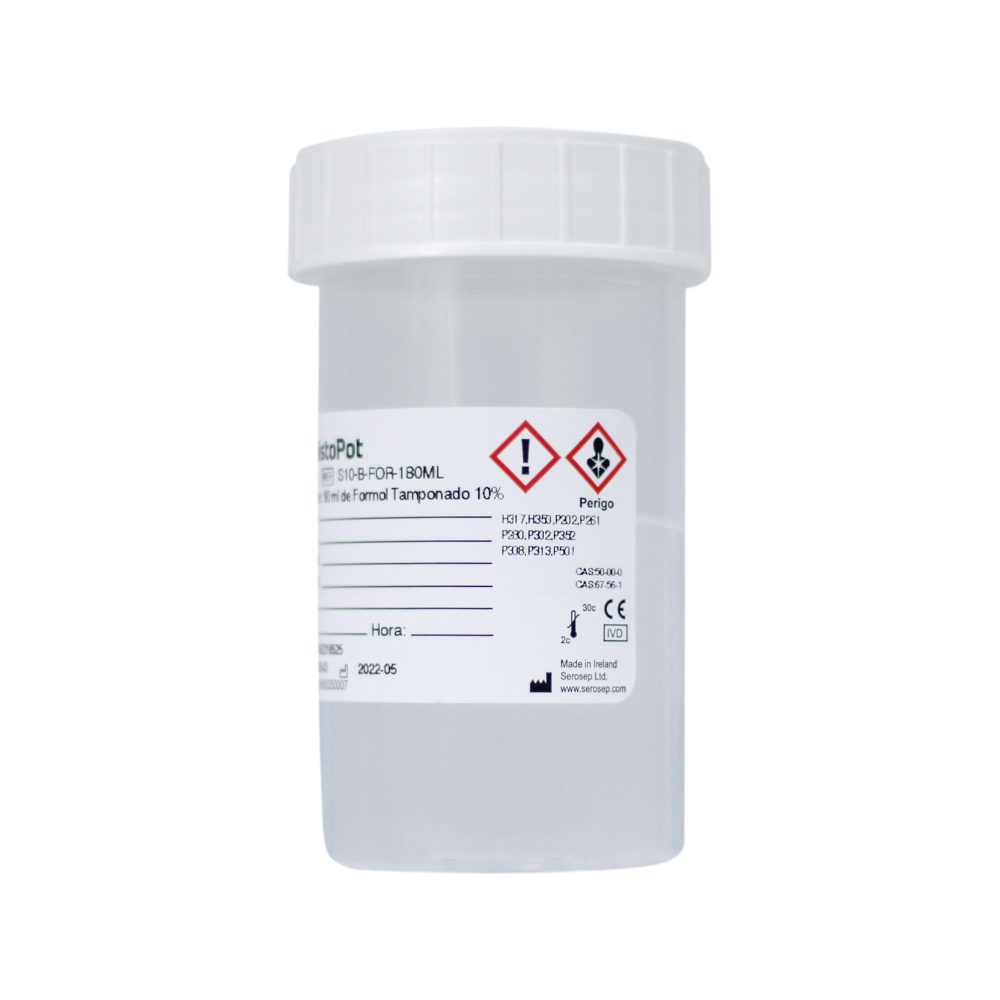 HistoPot 180 ml - Frasco Plástico para Biópsia c/ Formalina Tamponada 10% (Cx c/ 70 unids)